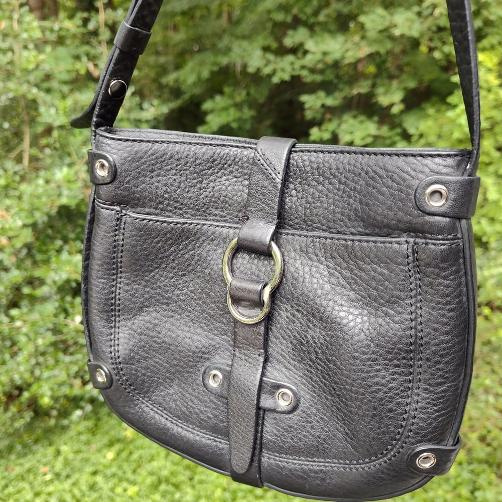 DKNY Black Leather Ring Accent Shoulder Bag